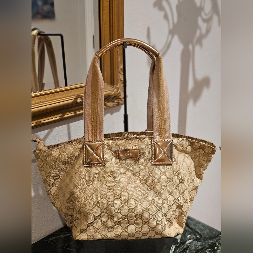 Gucci Beige and Gold Tote Bag